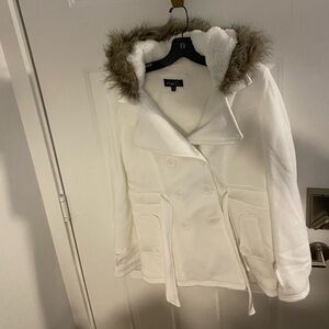 Rue 21 New white pea coat belted